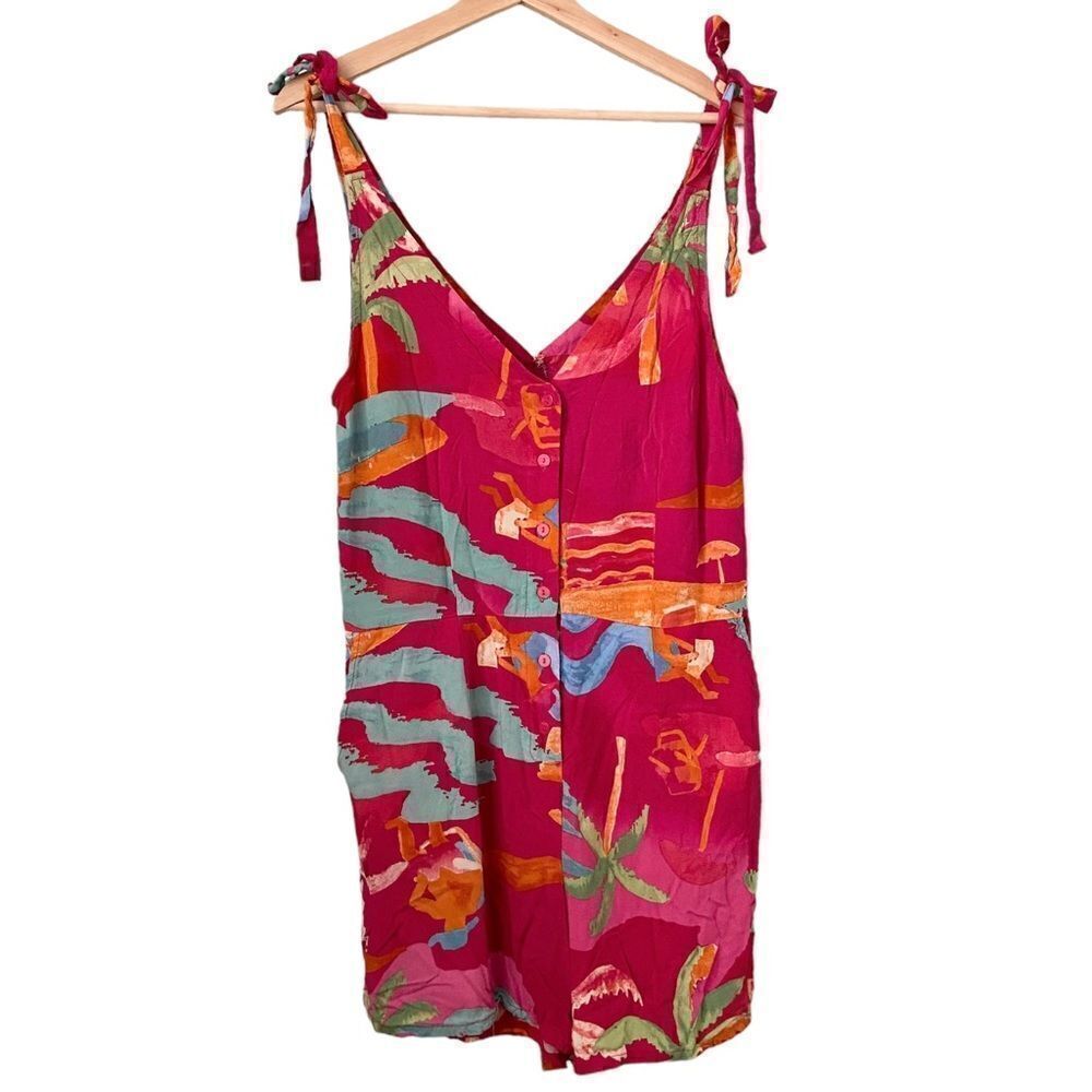 C&C California Floral Pink Hawaiian Romper Farm Inspired in Size Medium